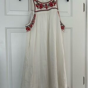 Sun & Shadow White Dress with Red Embroidery